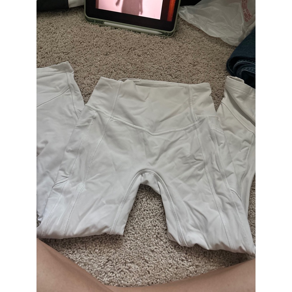White High Waisted Leggings Lululemon Pockets Athletic Yoga Pants Gym Tights 4